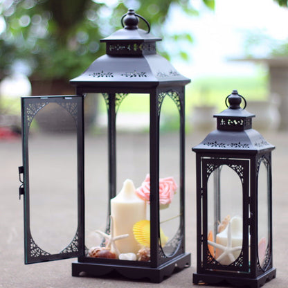 Antique-Style Metal and Glass Lantern Trio with Hinged Door and Carry Ring Acalora