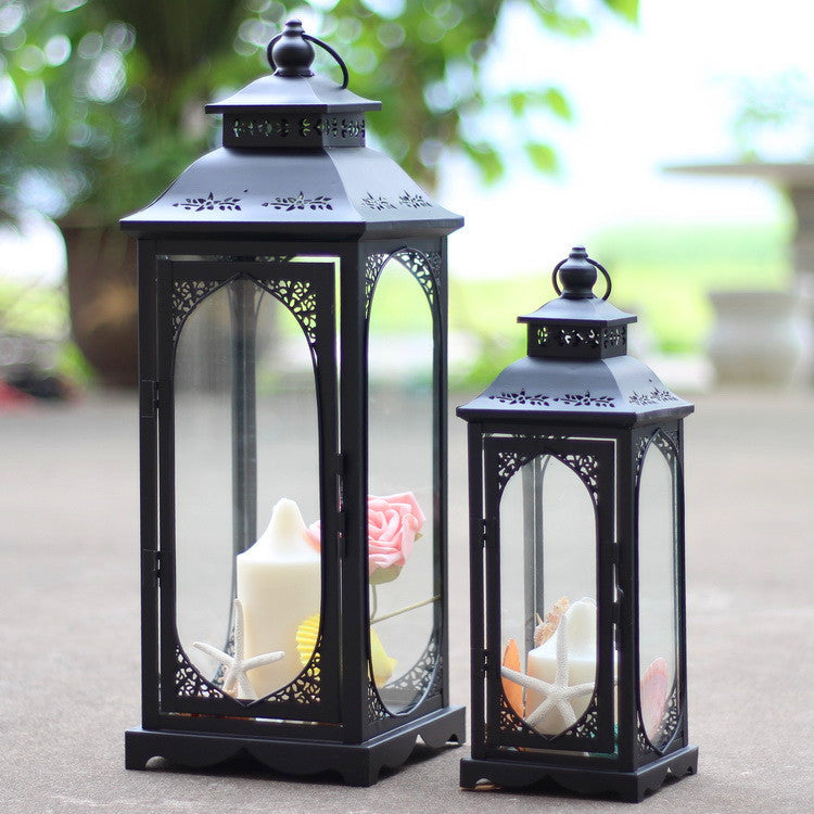 Antique-Style Metal and Glass Lantern Trio with Hinged Door and Carry Ring Acalora