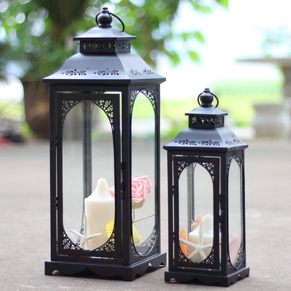 Antique-Style Metal and Glass Lantern Trio with Hinged Door and Carry Ring Acalora