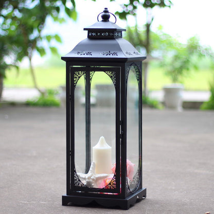 Antique-Style Metal and Glass Lantern Trio with Hinged Door and Carry Ring Acalora