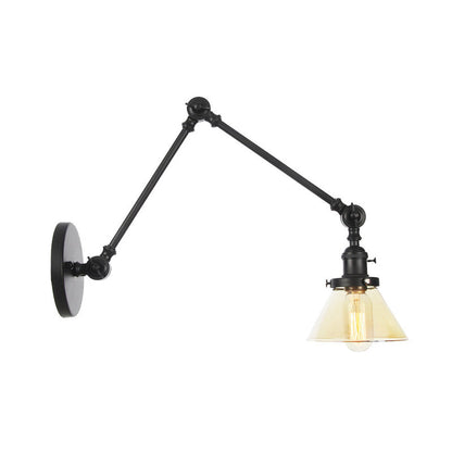 BowLift | 1 Light Wall Lamp Industrial Cone Clear/Amber Glass Wall Lamp in Black/Bronze/Brass with Adjustable Arm, 8“+8"/8"+8"+8" Long