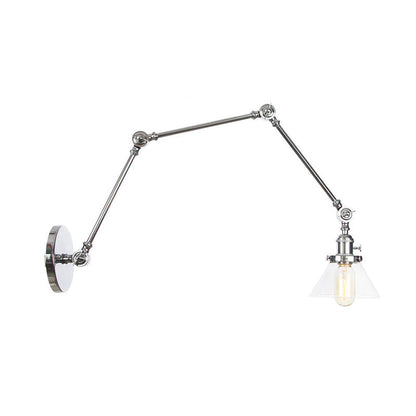 BowLift | 1 Light Wall Lamp Industrial Cone Clear/Amber Glass Wall Lamp in Black/Bronze/Brass with Adjustable Arm, 8“+8"/8"+8"+8" Long
