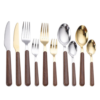 Skanto | Stainless Steel Flatware Set with Wood Grain Handles