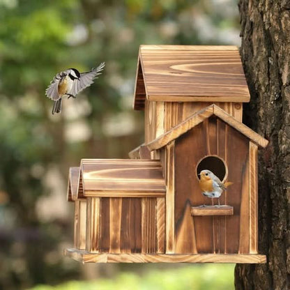 BowLift | Rustic Wooden Handmade Birdhouse with 6 Entrances