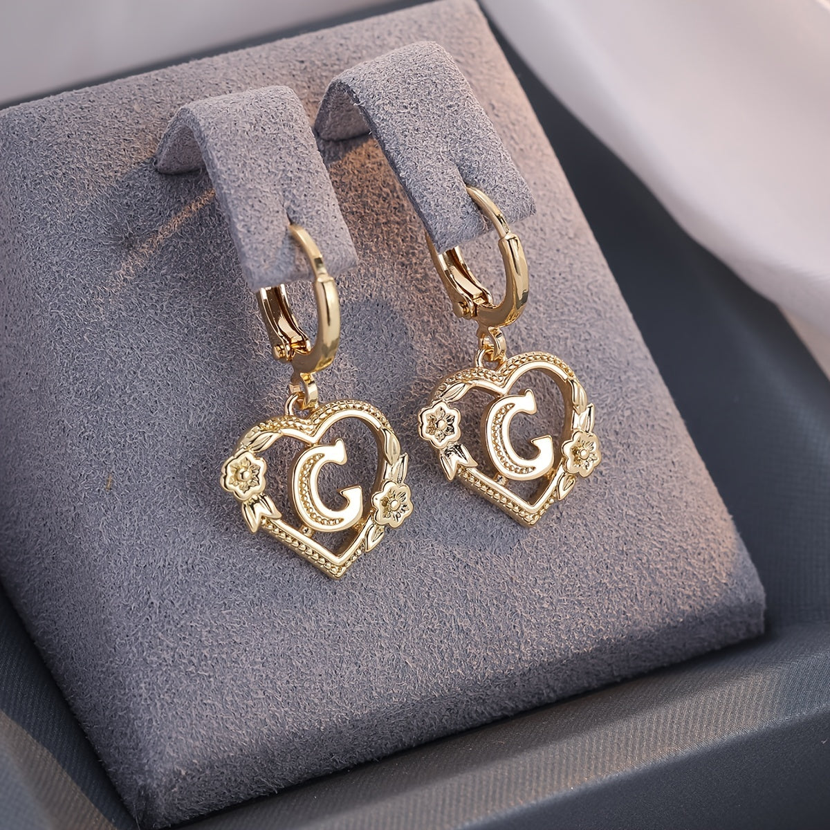 BowLift | Dainty Initial Letter Heart Hoop Earrings