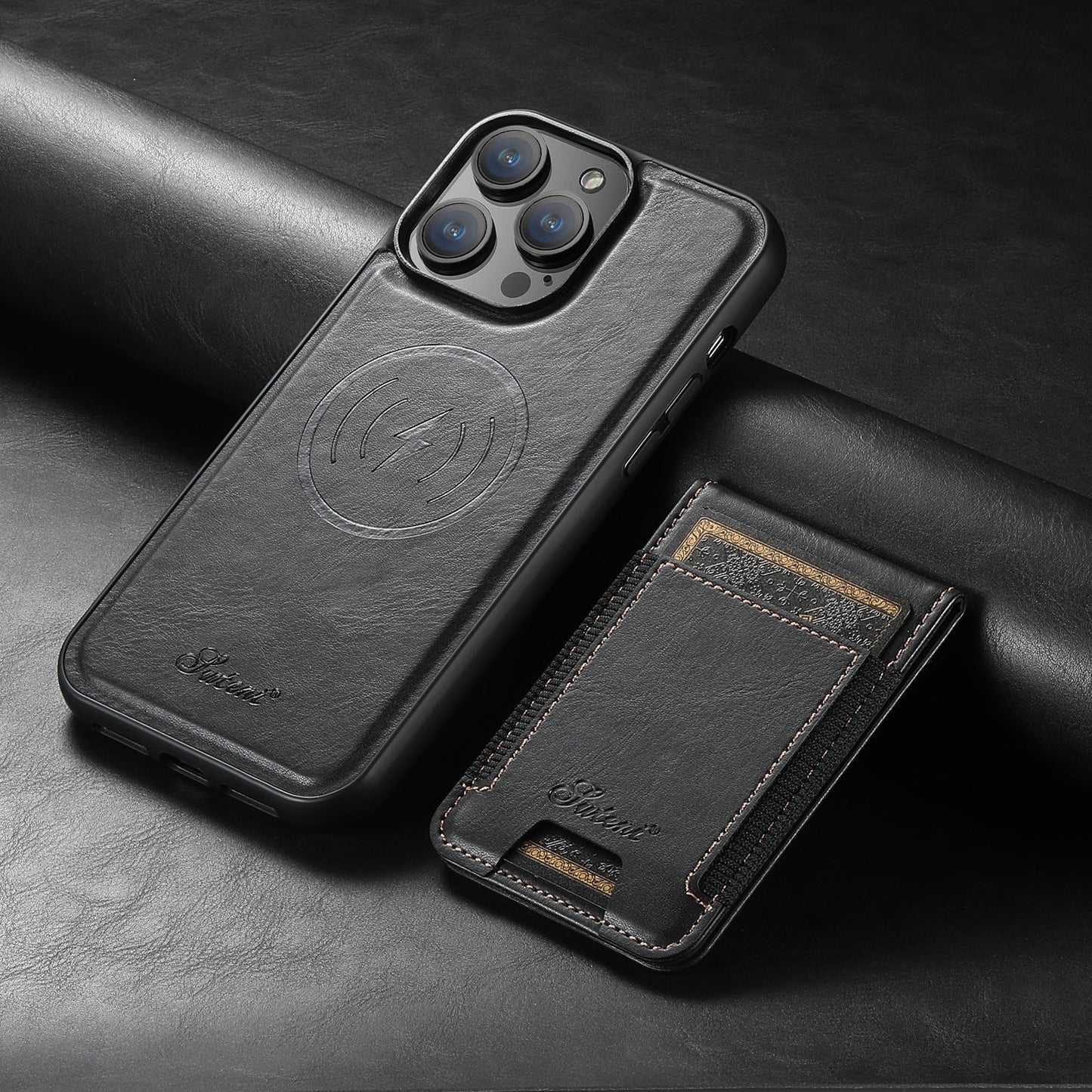 Leather phone case with card holder and MagSafe compatibility