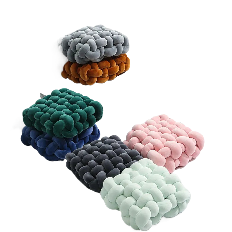 Skanto | Living Room Soft Plush Knot Pillow Sofa Cushion Solid Color Square Handmade Home Throw Pillow Square Woven Seat Cushion Pillow