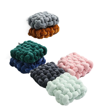 Skanto | Living Room Soft Plush Knot Pillow Sofa Cushion Solid Color Square Handmade Home Throw Pillow Square Woven Seat Cushion Pillow