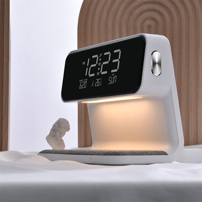 BowLift | 3-in-1 Bedside Lamp with Wireless Charger – LCD Alarm Clock & Touch Dimmable LED Table Lamp