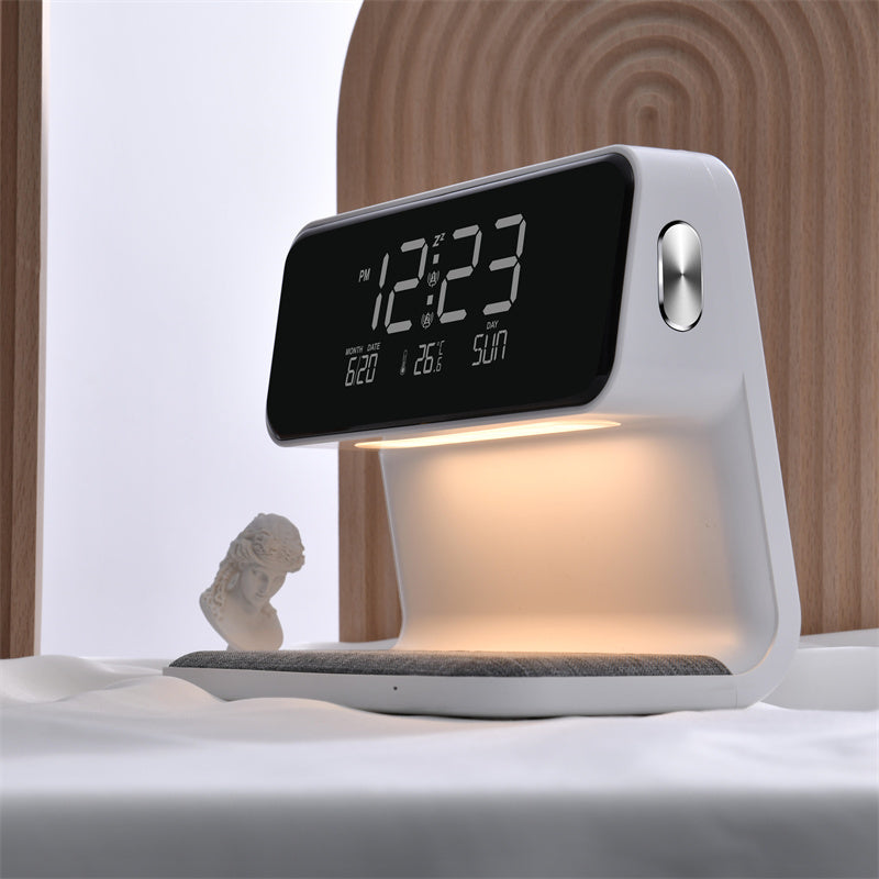 Skanto | 3-in-1 Bedside Lamp with Wireless Charger – LCD Alarm Clock & Touch Dimmable LED Desk Lamp