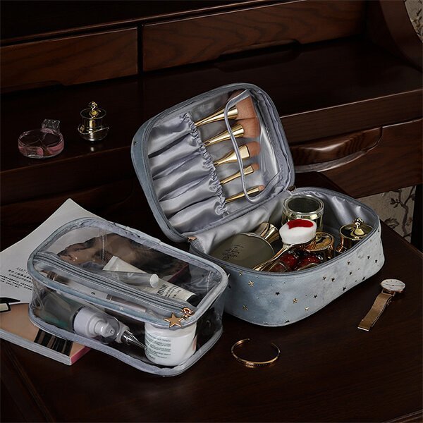 Skanto | Large Capacity Velvet Cosmetic Bag + Wash Bag