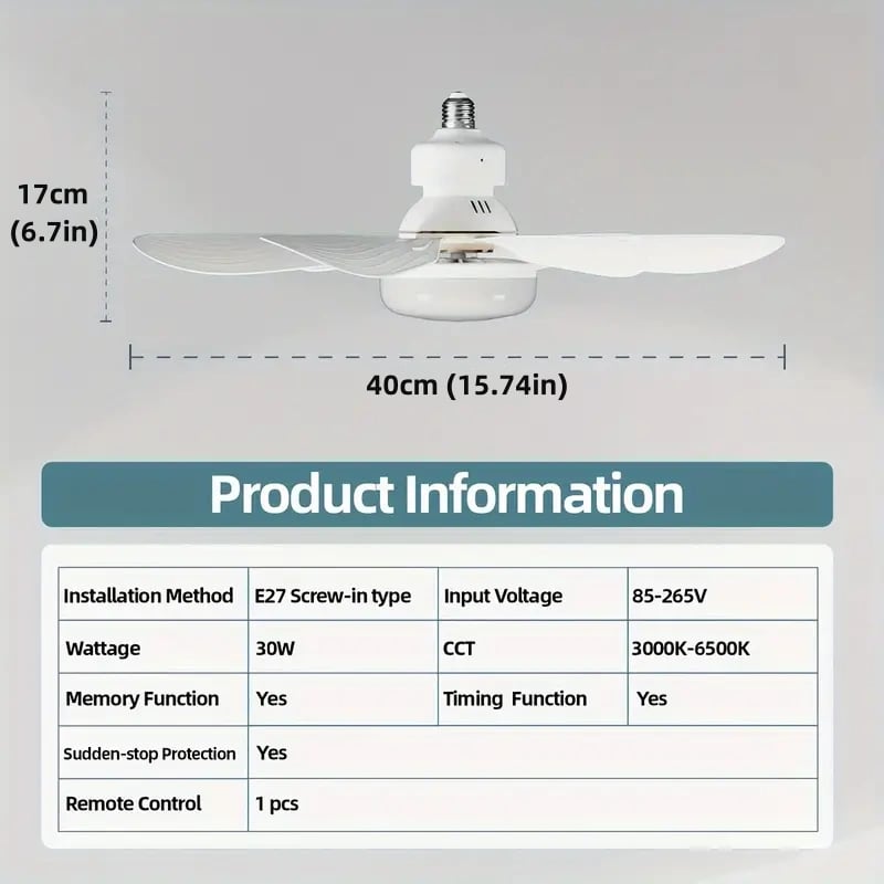 BowLift | 2-IN-1 PORTABLE CEILING FAN & LIGHT with Remote Control