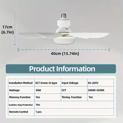 Skanto | 2-in-1 PORTABLE CEILING FAN & LIGHT with Remote Control