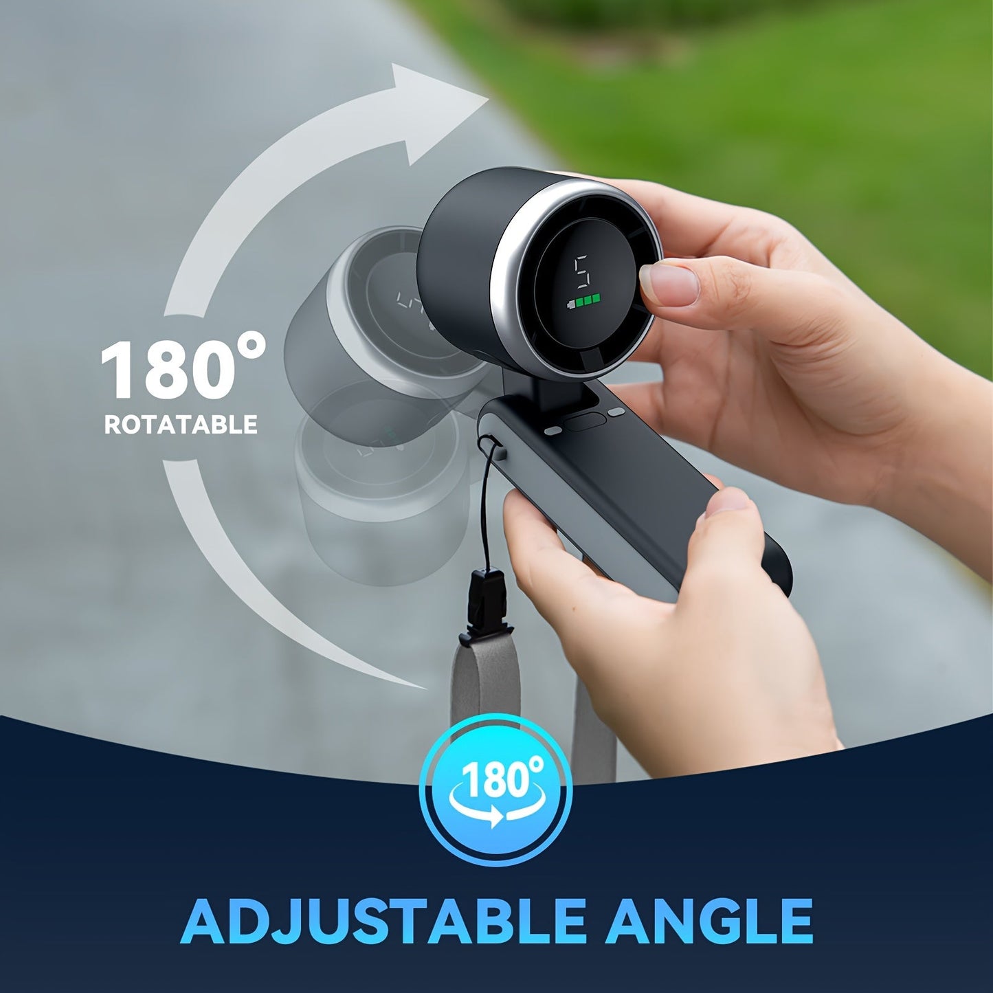 12-Hour Turbo Handheld Fan with LED Light - 5 Speed Battery Powered Cooling Fan, 3-in-1 Air Turbo Technology - Compact Design for Outdoors, Travel & Daily Use | Skanto