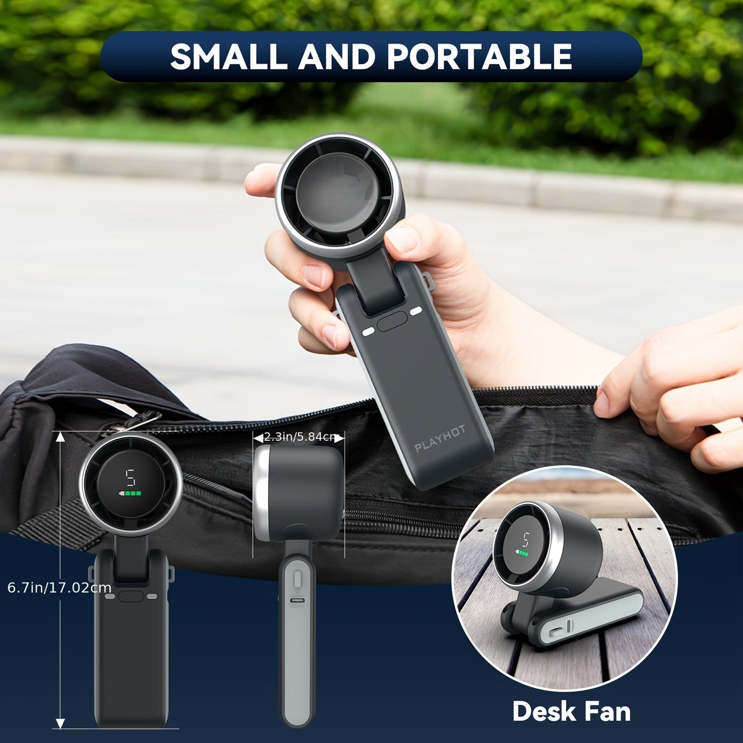 12-Hour Turbo Handheld Fan with LED Light - 5 Speed Battery Powered Cooling Fan, 3-in-1 Air Turbo Technology - Compact Design for Outdoors, Travel & Daily Use | Skanto