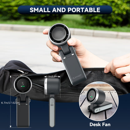 12-Hour Turbo Handheld Fan with LED Light - 5 Speed Battery Powered Cooling Fan, 3-in-1 Air Turbo Technology - Compact Design for Outdoors, Travel & Daily Use | Skanto