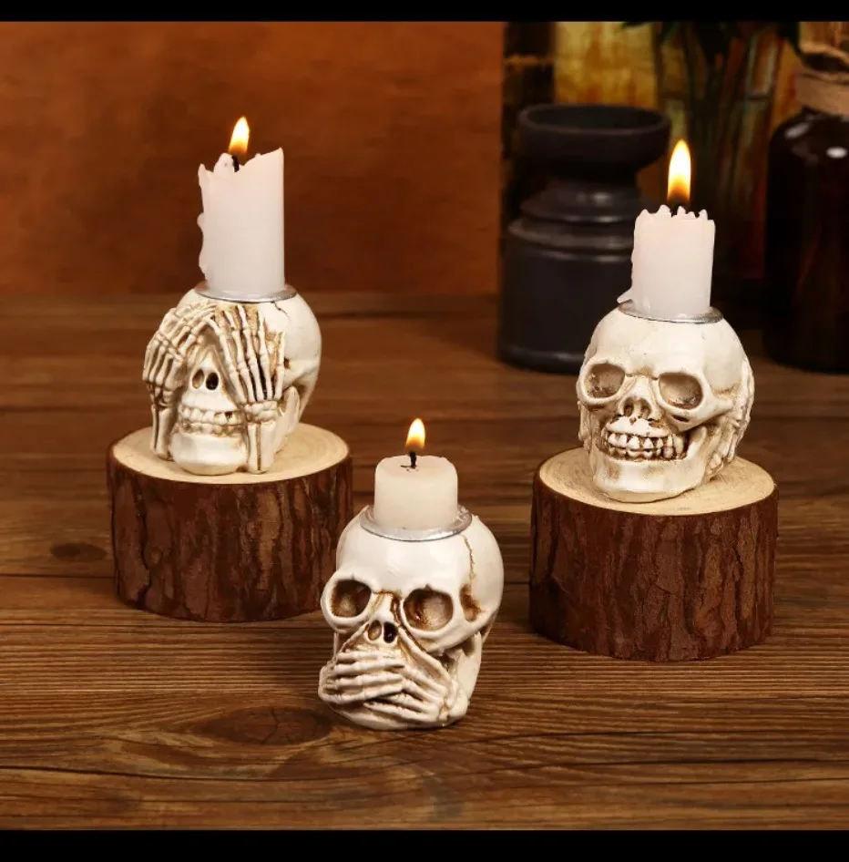 Frendorf | Skull Glow Skullight 3pc Halloween Skull Candlestick Set