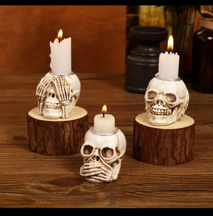 Frendorf | Skull Glow Skullight 3pc Halloween Skull Candlestick Set
