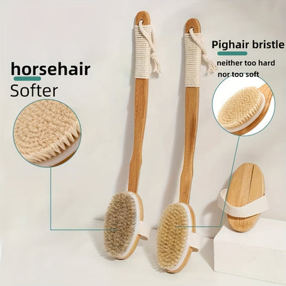 BowLift | Back Wild Boar Bristle Cleaning Sponge for the Shower - Long Wooden Handle Bath Sponge Brush, soft natural bristles for back cleaning