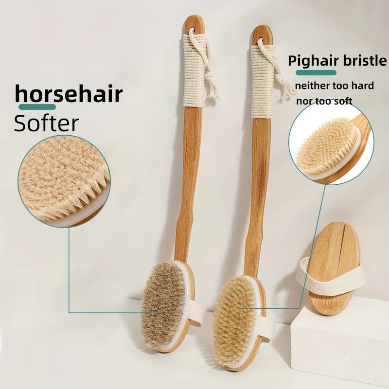 Boar Bristle Back Cleaning Sponge for the Shower - Long Wooden Handle Bath Sponge Brush, soft natural bristles for back cleaning