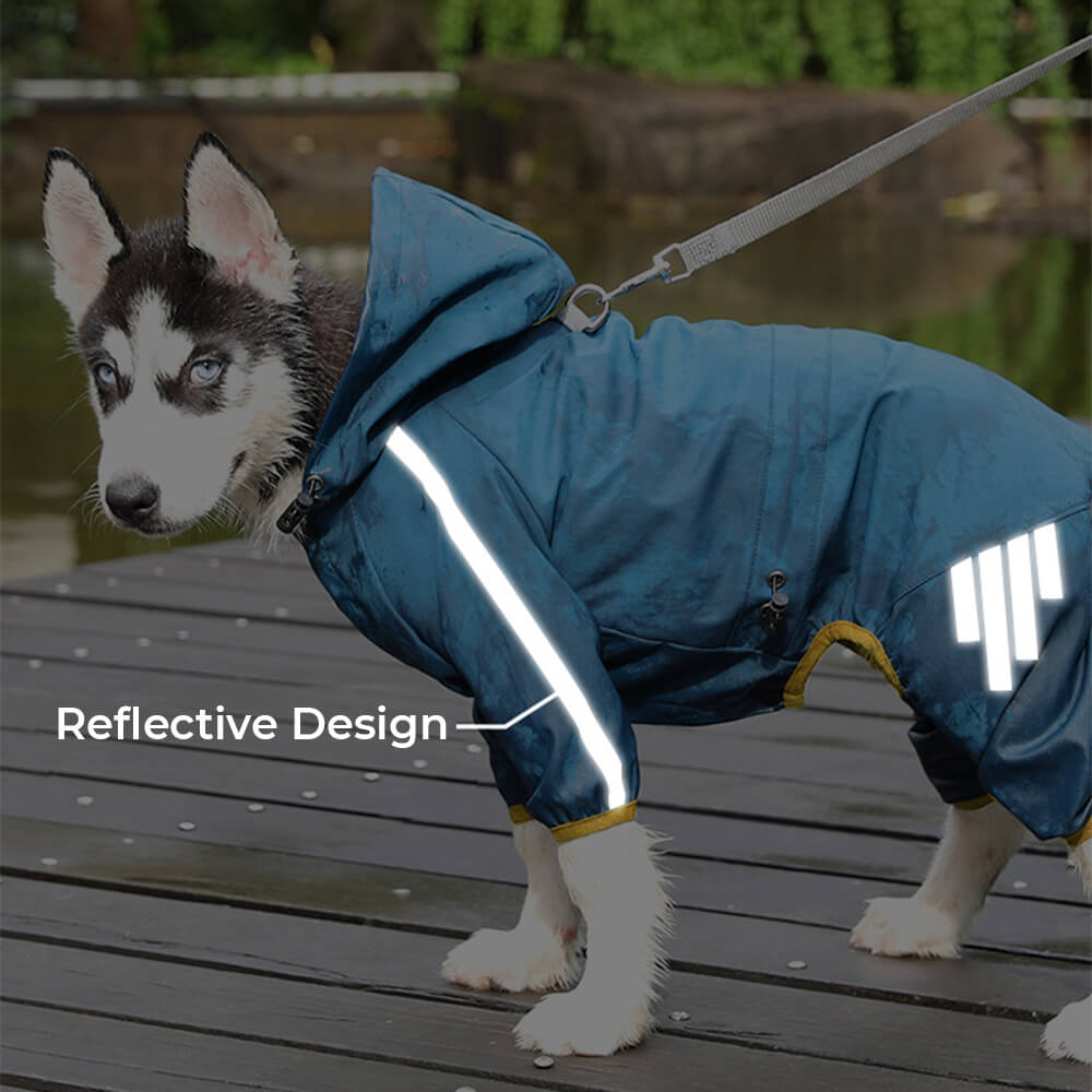 Skanto | Stylish Waterproof Adjustable Reflective Stripe Dog Raincoat with Hood