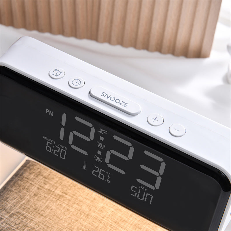 BowLift | 3-in-1 Bedside Lamp with Wireless Charger – LCD Alarm Clock & Touch Dimmable LED Table Lamp