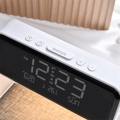 BowLift | 3-in-1 Bedside Lamp with Wireless Charger – LCD Alarm Clock & Touch Dimmable LED Table Lamp