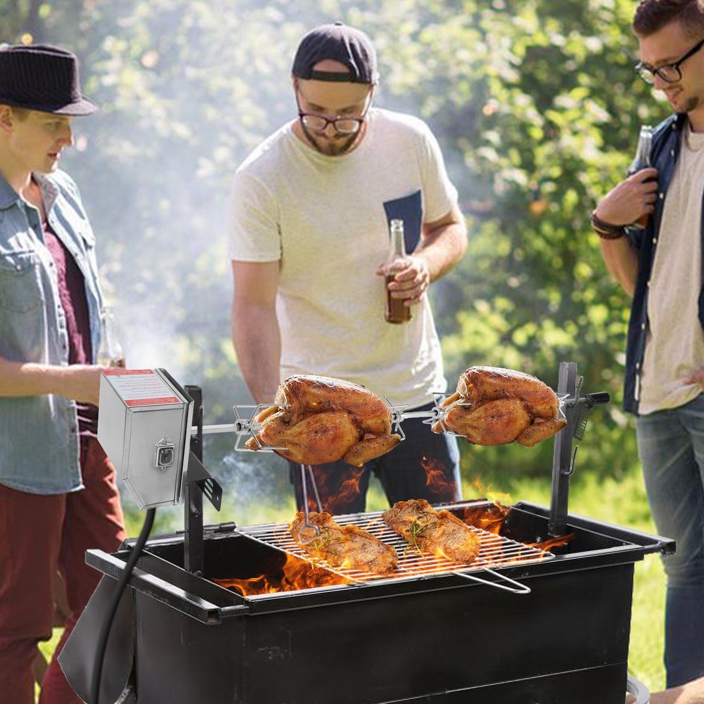 BBQ Rotisserie Spit Stainless Steel Motor 4x Meat Fork | Karnz