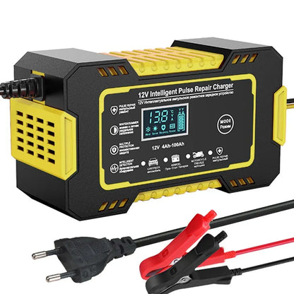 Kalsten | 12V 6A Smart Car Battery Charger | Pulse Repair, LCD Display & Fast Charging for AGM, Gel & Lead-Acid Batteries
