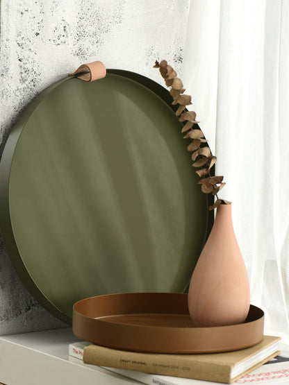 Skanto | Nordic Style Leather Handle Wrought Iron Round Dish Plate Color Storage Plate Water Glass Plate Home Decoration