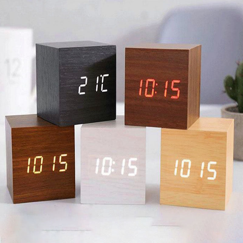 LED wooden clock luminous sound control electronic alarm clock desktop alarm clock