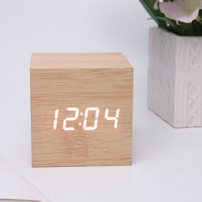 LED wooden clock luminous sound control electronic alarm clock desktop alarm clock