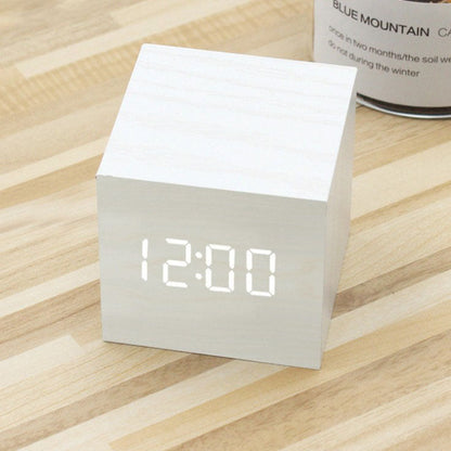 LED wooden clock luminous sound control electronic alarm clock desktop alarm clock