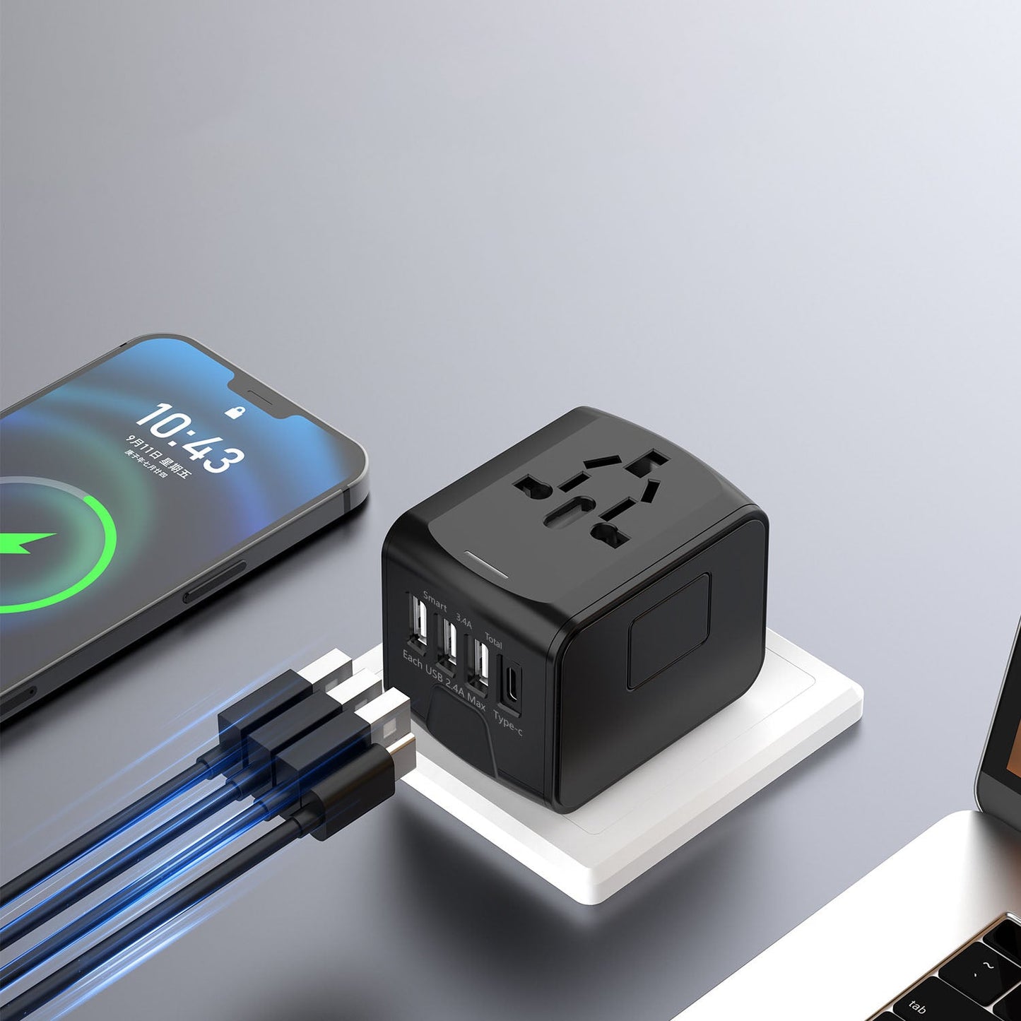 BowLift 丨 Multi-function Travel Charger Stand USB & Type-C Ports ABS