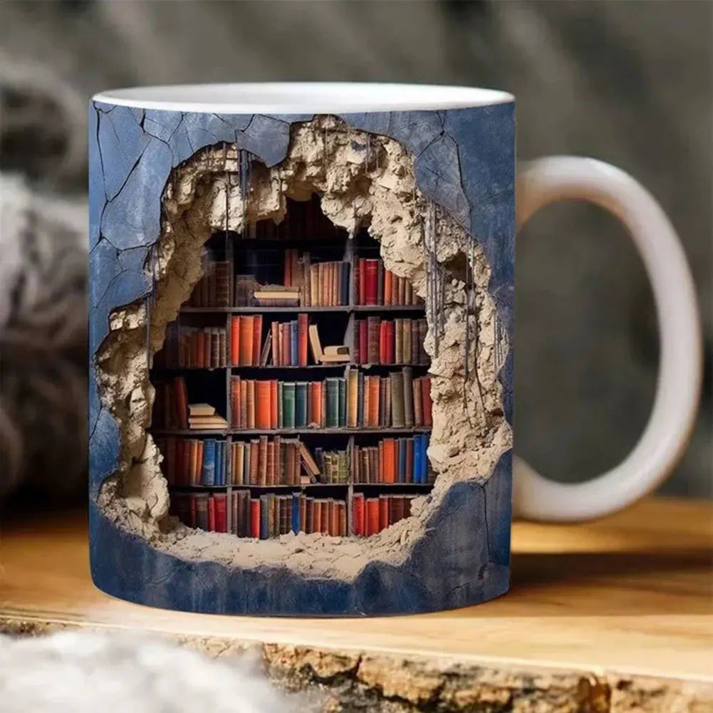 Skanto | Bookshelf Mug – 3D Ceramic Coffee Mug for Book Lovers