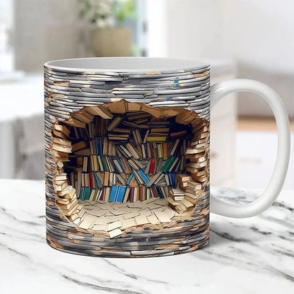 Bookshelf Mug – 3D Ceramic Coffee Mug for Book Lovers