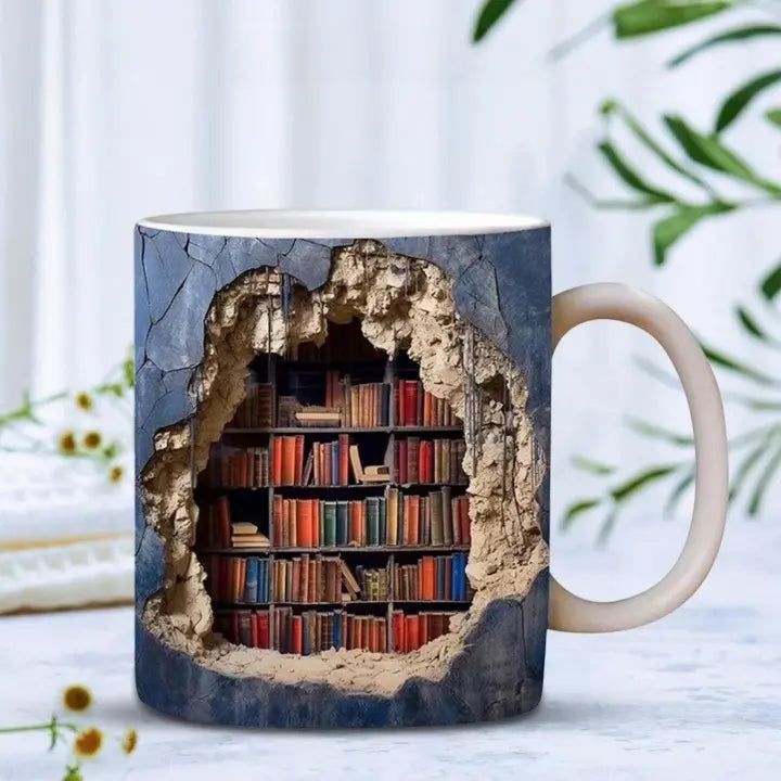 Bookshelf Mug – 3D Ceramic Coffee Mug for Book Lovers