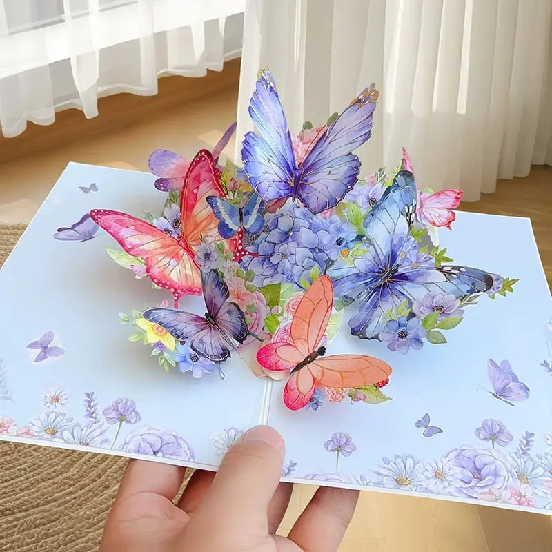 BowLift | 3D Pop-Up Greeting Card – Colorful Butterflies & Daisies with Envelope