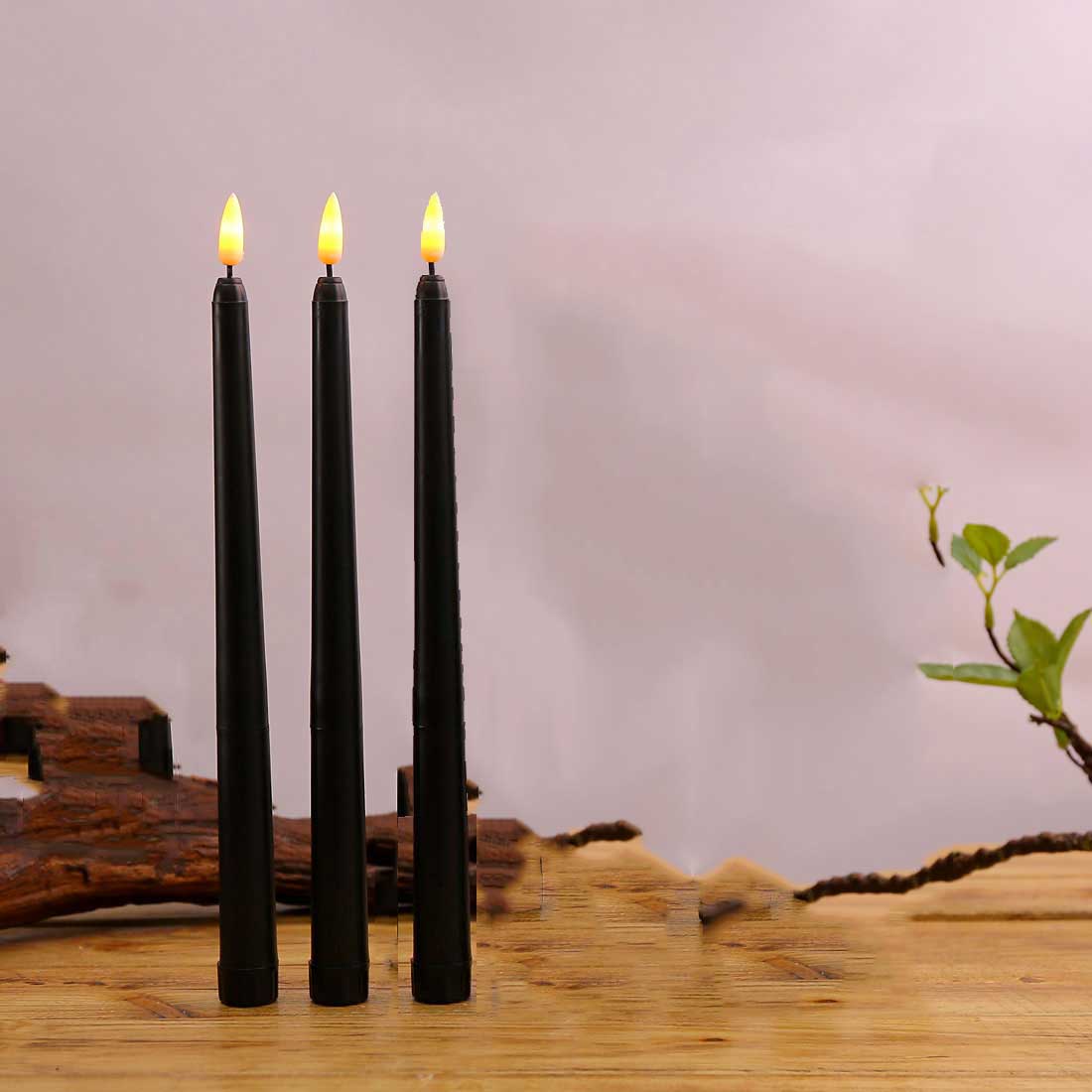 Skanto | 3 Piece Black LED Lights with Flickering Flame