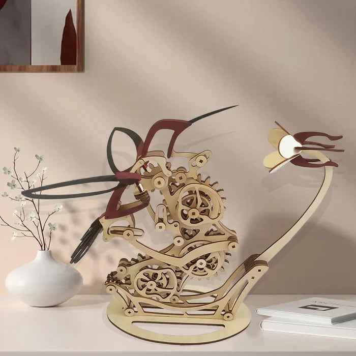 BowLift | Wood kinetic hummingbird sculpture
