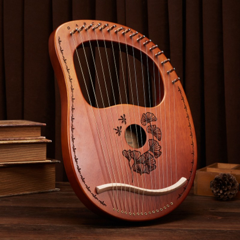 Skanto | Classic 16-String Lyre Harp with Metal Strings, Tuning Tool, Extra Strings, Manual, and Bag, for Beginners and Professionals