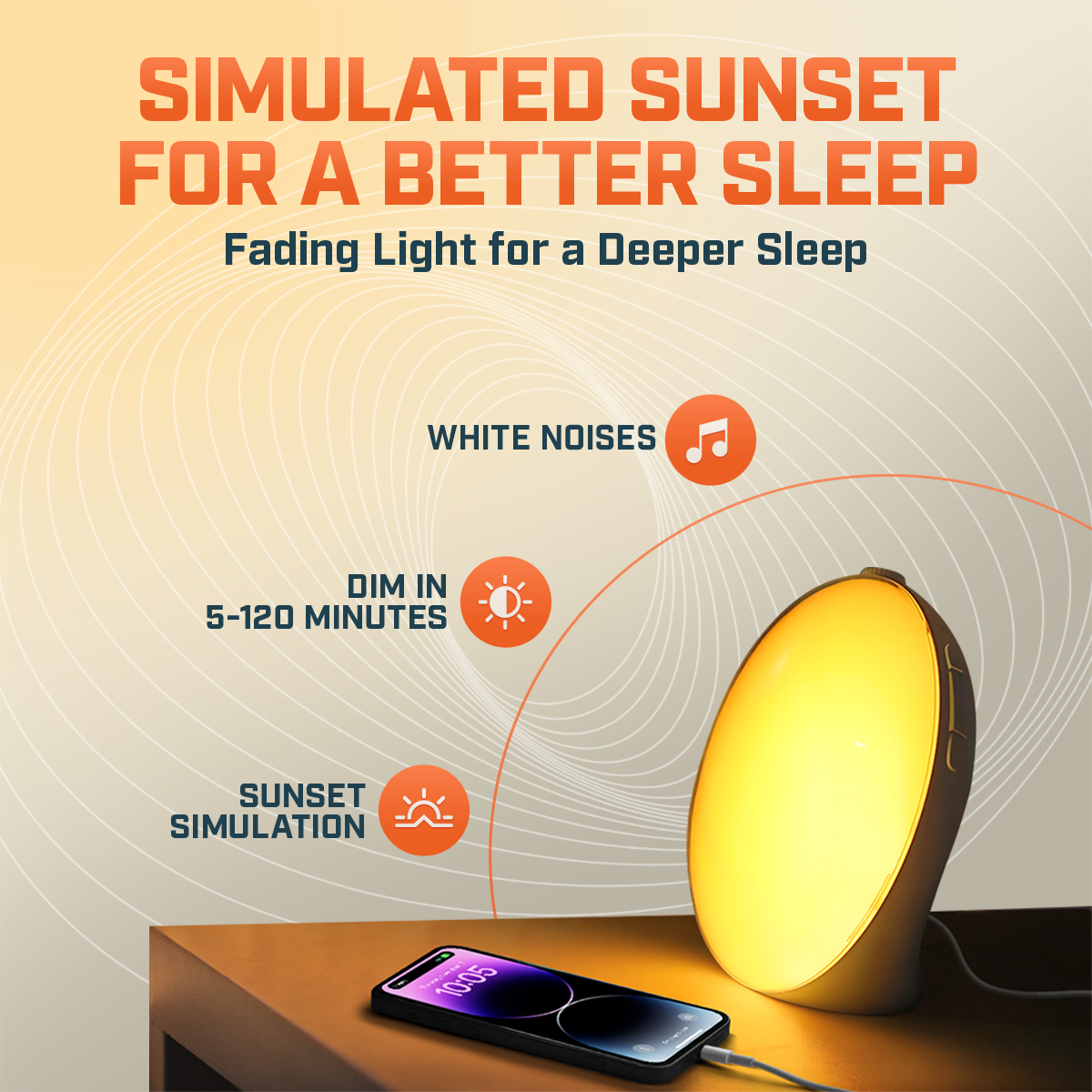 Skanto | Wake-Up Sun Lamp Alarm Clock | Gradual Sunrise Glow & Customizable Sounds for Gentle Mornings