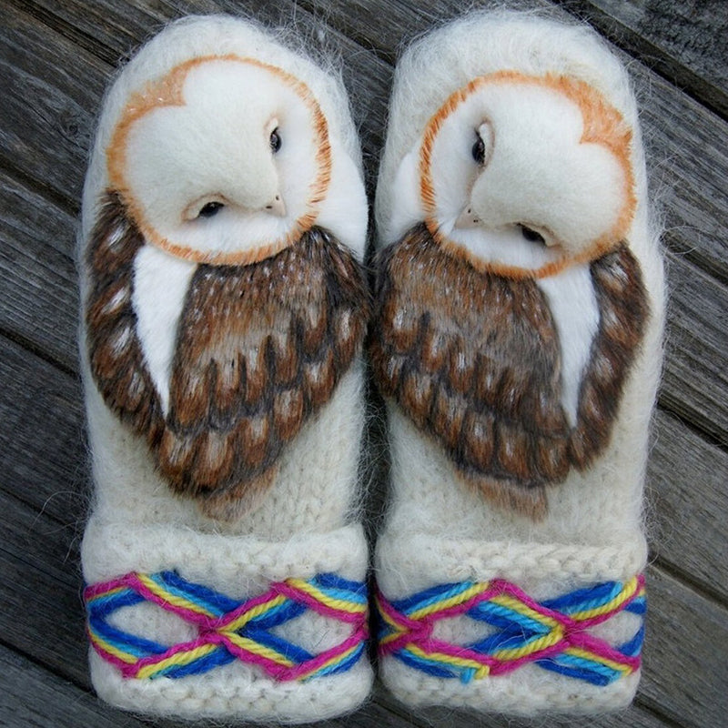 BowLift | Hand Knitted Wool Nordic Mittens With Owls