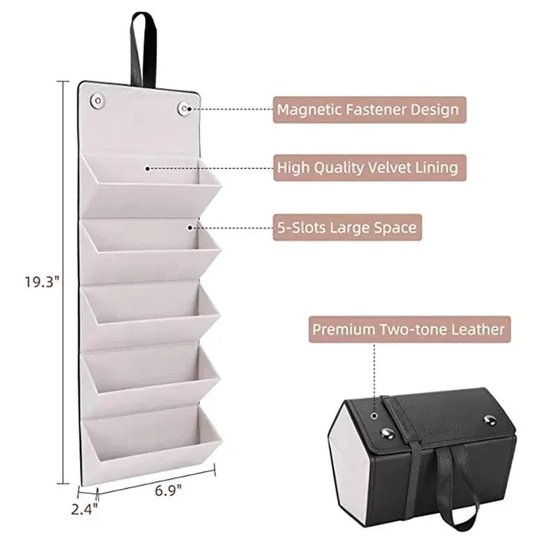 5-Slot Travel Foldable Sunglasses Organizer- Leather Hanging Eyeglasses Case Bowlift