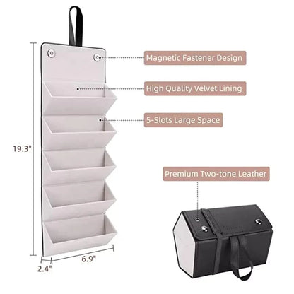 5-Slot Travel Foldable Sunglasses Organizer- Leather Hanging Eyeglasses Case Bowlift