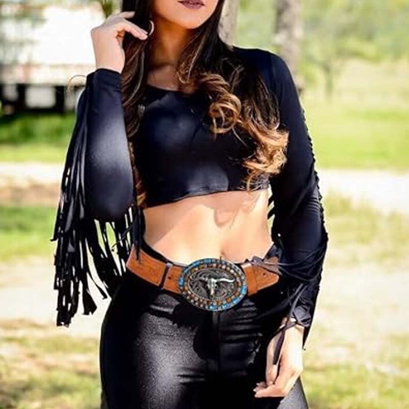 Skanto | Retro Punk Embossed Western Denim Belt