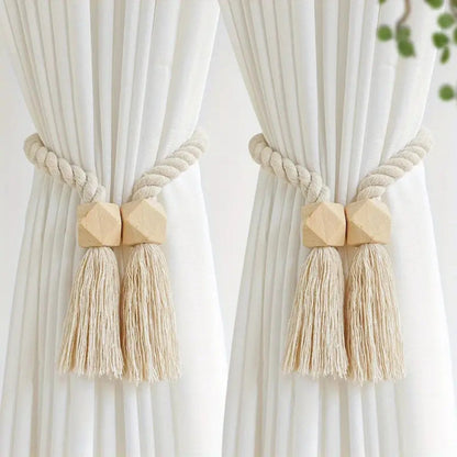 Skanto | Wooden Bead Tassel Curtain Holders | 2Pcs Set