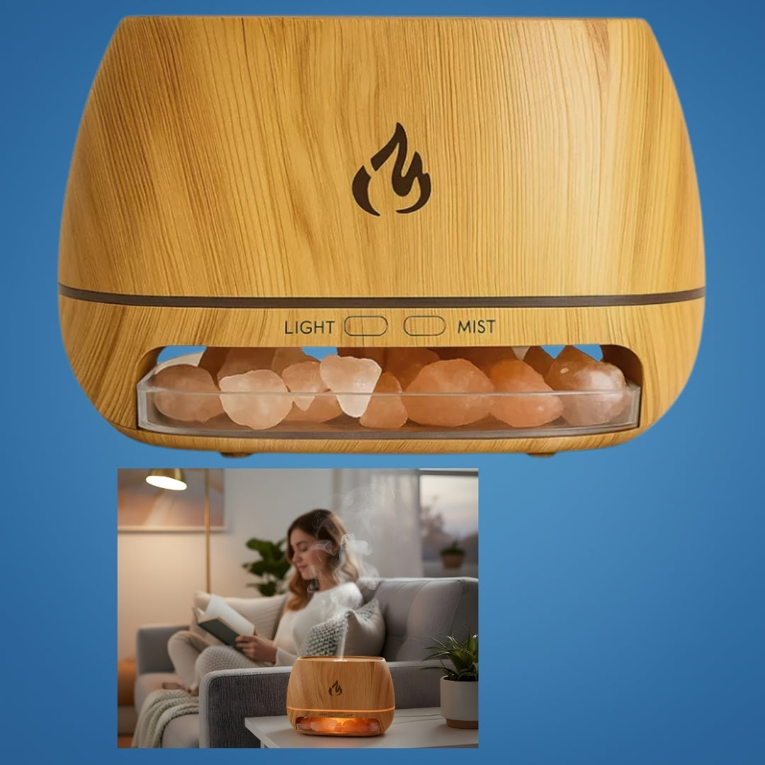 Soothes dry air and aids sleep – Himalayan salt crystal, quiet mist, and calming home environment wellness bowl