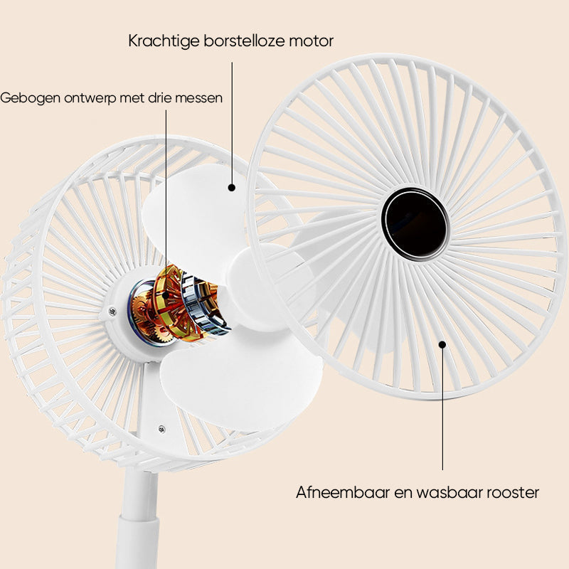 Portable Rechargeable Telescopic Fan with low-noise design and adjustable height