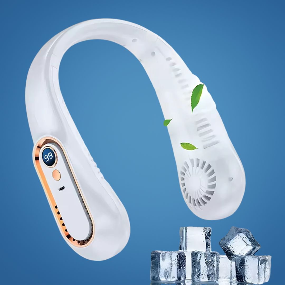 CoolEase | Portable Neck Fan – Bladeless Hands-Free Cooling – Five Speeds USB-C – Travel Office Shuttle Karnz